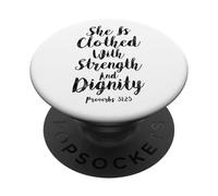 Ella está Vestida con Fuerza y dignidad versículo bíblico PopSockets PopGrip Adhesivo