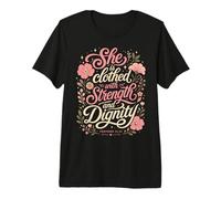Ella está Vestida de Fuerza y dignidad Proverbios bíblicos Camiseta Premium