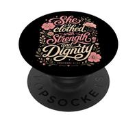 Ella está Vestida de Fuerza y dignidad Proverbios bíblicos PopSockets PopGrip Adhesivo