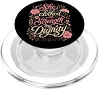 Ella está Vestida de Fuerza y dignidad Proverbios bíblicos PopSockets PopGrip para MagSafe