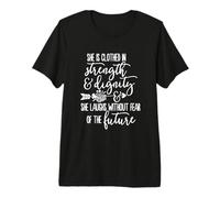 Ella está Vestida de Fuerza y dignidad versículo bíblico Cristiano Camiseta Premium