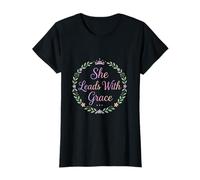 Ella lidera con Gracia Corona Floral Tipografía Camiseta