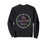 Ella lidera con Gracia Corona Floral Tipografía Sudadera