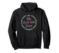 Ella lidera con Gracia Corona Floral Tipografía Sudadera con Capucha