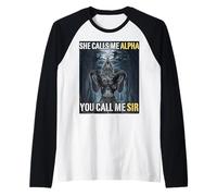 Ella Me Llama Alfa Me Llamas Señor Funny Alpha Wolf Meme Camiseta Manga Raglan