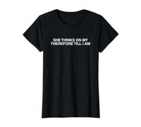 Ella Piensa en mi por lo Tanto Divertido Gen Z Meme Word Play Witty Camiseta gráfica económica, Mujer, Negro, L