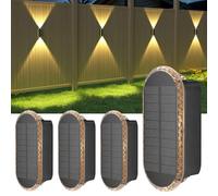 ELLASAY Aplique Solar Pared Exterior,Lámparas Solares Exteriores Arriba y Abajo IP65 Impermeable,3 Colores Brillantes Luces Solares Exterior Jardín Inalámbricas Para Patio Cubierta Valla 4 Pack