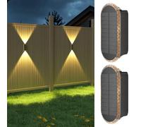 ELLASAY Aplique Solar Pared Exterior,Lámparas Solares Exteriores Arriba y Abajo IP65 Impermeable,3 Colores Brillantes Luces Solares Exterior Jardín Inalámbricas Para Patio Cubierta Valla 2 Pack
