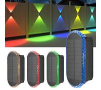 ELLASAY Aplique Solar Pared Exterior,RGB Lámparas Solares Exteriores Arriba Abajo IP65 Impermeable,7 Colores Brillantes Luces Solares Exterior Jardín Inalámbricas de Patio Cubierta Valla 4 Pack