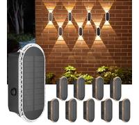 ELLASAY luces Solares Led Exterior Jardin - 10-Pack 1200mAh Aplique Solar Pared Exterior Arriba y Abajo - IP65 Impermeable 3 Colores 12H de iluminación Para Patio Cubierta Valla