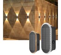 ELLASAY luces Solares Led Exterior Jardin - 2-Pack 1200mAh Aplique Solar Pared Exterior Arriba y Abajo - IP65 Impermeable 3 Colores 12H de iluminación Para Patio Cubierta Valla