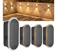 ELLASAY luces Solares Led Exterior Jardin - 4-Pack 1200mAh Aplique Solar Pared Exterior Arriba y Abajo - IP65 Impermeable 3 Colores 12H de iluminación Para Patio Cubierta Valla