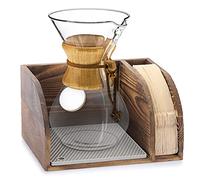ELLDOO Soporte organizador de café de madera vintage, compatible con cafeteras Chemex, sostiene cafetera y filtros de papel de café, se adapta a garras de cuello y mango, con tapete de silicona gris