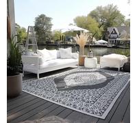 ELLE Alfombra Oriental Decorativa para Interior y Exterior, Reversible, Resistente a la Intemperie y al Agua, diseño Vintage, Alfombra Oriental para jardín, balcón, terraza, salón, Color Negro, 160 x