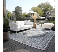Elle Decoration Alfombra Oriental para Interior y Exterior, Reversible, Resistente a la Intemperie y al Agua, diseño Vintage, Alfombra Oriental para jardín, balcón, terraza, salón, Color Plata, 200 x