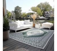 ELLE Decoration Alfombra Oriental para Interior y Exterior, Reversible, Resistente a la Intemperie y al Agua, diseño Vintage, Alfombra Oriental para jardín, balcón, terraza, salón, Color Verde, 160 x