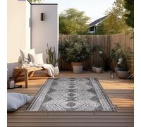Elle Decoration Alfombra para interior y exterior, reversible, resistente a la intemperie y al agua, moderna, bohemia, étnica, geométrica, para jardín, balcón, terraza, salón, color negro, 80 x 150 cm