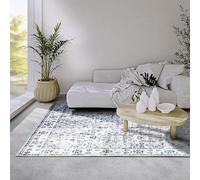Elle Decoration Saveh Alfombra - Alfombra clásica Antideslizante de Pelo Corto de diseño Vintage para Dormitorio, Comedor, salón, Pasillo, Cocina, Color Crema Azul, 120 x 160 cm