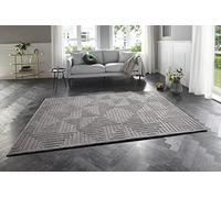 ELLE Manipu Alfombra Moderna y mullida de Pelo Corto, Efecto Alto y Profundo, Suave patrón de Laberinto, para salón, Dormitorio, Cocina o Comedor, Gris, 120 x 170 cm