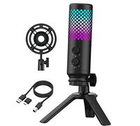 ELLENNE Micrófono RGB USB con condensador para PC, PS5 y Mac - Soporte a prueba de golpes - Filtro AntIPOP - GAMING, STREAMING, PODCAST, TWITCH, YOUTUBE, DISCORD - ZRD12