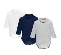 Ellepi pack de 3 bodies de cuello alto para bebé en algodón cálido, blanco azul gris, 18 meses, 86 cm