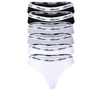 Ellesse Tangas para mujer, pack de 6 - Hillar, ropa interior, algodón elástico, cintura con el logotipo, negro, blanco y gris, S