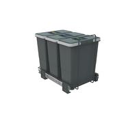 Elletipi ECOFIL PF01 34B4 - Cubo de Basura de Reciclaje extraíble por Base, 30 x 45 x 36 cm, 3 x 12 litros, guías de Metal, Gris