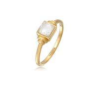 Elli Anillo Premium para mujer cuadrado vintage con piedra lunar en plata de ley 925 chapada en oro, 52, Plata de ley, Piedra lunar