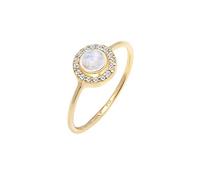 Elli Anillo Mujer Compromiso con Piedra Lunar y Diamante (0,08 ct) en Oro Amarillo 585