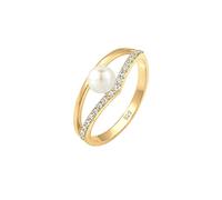 Elli Anillos Mujeres Elegante diseño geo con perla cultivada de agua dulce y cristales en plata de ley 925 bañada en oro