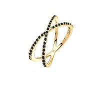 Elli Anillos enlazado para mujer, en forma de X con cristales de circonita negros, de plata de ley 925 chapada en oro