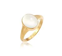 Elli Anillos Mujeres Sello con Piedra de Luna en Plata de Ley 925 Bañada en Oro