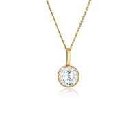 Elli Collar para mujer con colgante solitario con cristales de circonita en oro amarillo 585, 45 cm de largo, 45, Oro amarillo 585, plata de ley 925 chapada en oro, circonita cúbica, Circonia cúbica