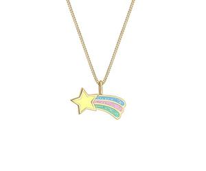 Elli Collares Collar de niños con esmalte de estrella fugaz en plata de ley 925 chapado en oro