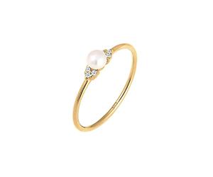 Elli DIAMONDS Anillo Mujeres de Compromiso con Perlas y Diamantes (0,03 ct.) en Oro Amarillo 585