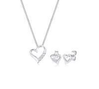 Elli DIAMONDS Juego de Joyas Mujeres Pendientes Corazón Amor con Diamante (0.075 ct.) en Plata de Ley 925