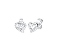 Elli Pendientes Mujeres Pendientes de Botón Corazón Motivo Elegante con Diamante (0.06 ct.) en Plata de Ley 925