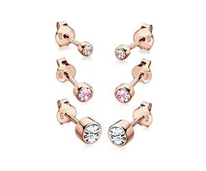 Elli Earrings Ladies Stud Earrings Basic Set of 3 with Glass Crystals in 925 Sterling Silver Gold Plated