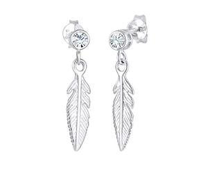 Elli Earrings Women Feather Pendant Trend with Crystals in 925 Sterling Silver