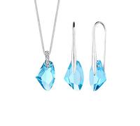 Elli Geo - Juego de joyas para mujer collar y pendientes de plata de ley 925, cristal facetado, 45 cm de longitud, color azul