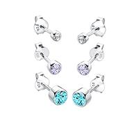 Elli Pendientes Damas 3 Pzas. Tapón Básico con Cristales en Plata Esterlina 925