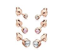 Elli Pendientes Damas 3 Pzas. Tapón Básico con Cristales en Plata Esterlina 925 Bañada en Oro Rosado