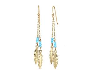 Elli Pendientes de aro para mujer con cuentas de boho y pluma, de plata de ley 925 chapada en oro