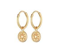 Elli Pendientes de aro para mujer, con forma de sol, redondos, plata de ley 925, chapados en oro