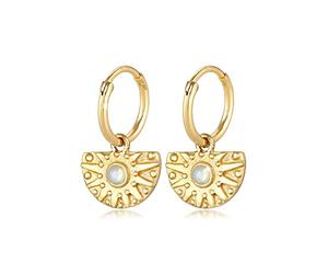 Elli Pendientes de aro para mujer, estilo vintage, con piedra lunar en plata de ley 925 chapada en oro, talla única, Plata de ley, Piedra de luna