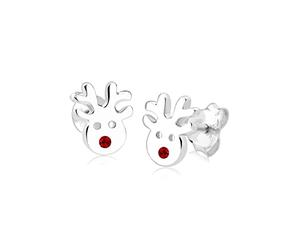 Elli Pendientes infantiles con diseño de reno juguetón con cristales en plata de ley 925