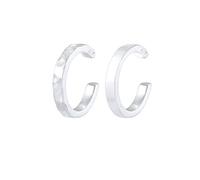 Elli Pendientes Juego de 2 Abrazaderas de Orejas con Aspecto geo-orgánico con Superficie Martillada y lisa 14mm, 925 de plata esterlina, Mujer, Plateado