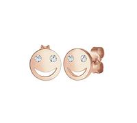 Elli Pendientes Mujer con Diseño de El Emoji con Cara Sonriente y Cristales, Fabricados en Plata de Ley de 925 Bañado en Oro Rosado