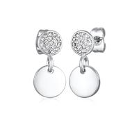 Elli Pendientes Mujeres Pendientes Colgando Placa Redonda Elegante Color Plata con Cristales