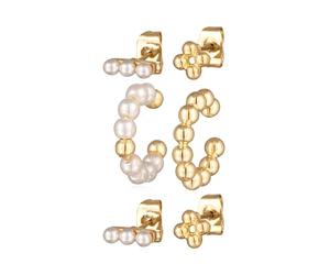 Elli Pendientes Mujeres Pendientes de Botón Bolas Juego Earcuff Cuentas de Vidrio Color Oro